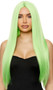 Long light green straight wig with center part. Unisex synthetic wig.