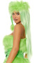 Long light green straight wig with center part. Unisex synthetic wig.