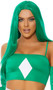 Long green straight wig with center part. Unisex synthetic wig.