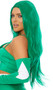 Long green straight wig with center part. Unisex synthetic wig.