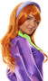 Long light orange wig with slight curls and side swept bangs. Unisex synthetic wig.