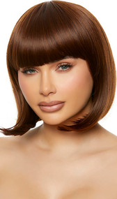 Brown bob style wig with bangs. Unisex synthetic wig.