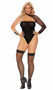 Opaque and fishnet teddy with one shoulder design, long sleeve and cheeky cut back. Matching thigh high stockings also included. Two piece set.
