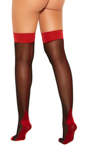 Sheer cuban foot thigh high with red back seam, top and heel.