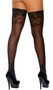 Sheer thigh high with lace top and heart scroll applique.
