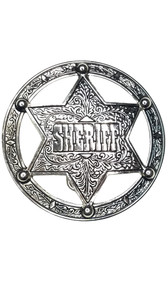 Round belt buckle with SHERIFF star badge in center.