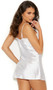 Charmeuse satin chemise with deep V neckline and adjustable straps.