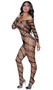 Webbed wide fishnet bodystocking with wrap around stripes, off the shoulder long sleeves, low cut back and open crotch.