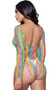 Webbed wide net teddy with long sleeves, rainbow slanted stripes and scoop neck and back.