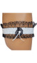 Stretch satin leg garter with lace trim, mini satin bow and rose flower shaped accent.