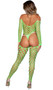 Off the shoulder wide net pothole teddy with long sleeves, plunging neckline and thong cut back. Matching thigh high stockings also included. Two piece set.