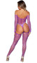 Off the shoulder wide net pothole teddy with long sleeves, plunging neckline and thong cut back. Matching thigh high stockings also included. Two piece set.