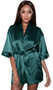 Satin short length robe with satin tie closure and three quarter sleeves.
