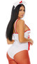 In Perfect Health nurse costume includes sleeveless bodysuit with contrast piping, wide shoulder straps and zipper back. Matching hat with cross patch and stethoscope also included. Three piece set.