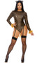 Sexy Cat costume includes long sleeve leopard print bodysuit with marabou trimmed sleeves and tail, attached adjustable garters, and zipper back closure. Cat ear headband also included. Two piece set.