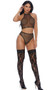 Sheer micro net crop top with high halter style neck with back tie closure. Matching sheer panty with cheeky cut back also included. Two piece set.