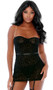 Sheer mesh chemise with velvety raised cheetah print, sweetheart neckline, gold chain adjustable shoulder straps, elastic waistband, and attached adjustable garters. Matching G-string panty also included. Two piece set.