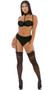 Mesh bra with velvety raised cheetah print features underwire cups, adjustable shoulder straps, adjustable hook and eye back closure, and attached choker collar with adjustable connecting strap and adjustable hook and eye back closure. Matching panty with attached adjustable garters, lined crotch with string back side included. Two piece set. 
