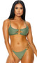 Saint Lucia bikini set features a sporty top with daring cut out front, O Ring accents, adjustable shoulder straps and swan hook back closure. Matching bottoms with O ring sides and cheeky back also included. Two piece set.