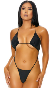 Anguilla one piece swimsuit features adjustable triangle cups, criss cross adjustable shoulder straps, strappy back with mini o ring accents, and adjustable Y-string back.