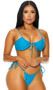 Saint Croix bikini set features top with underwire cups with removable padding through pockets, adjustable front ties, spaghetti straps, and back swan hook closure. Matching bottoms with side ties also included. Two piece set.