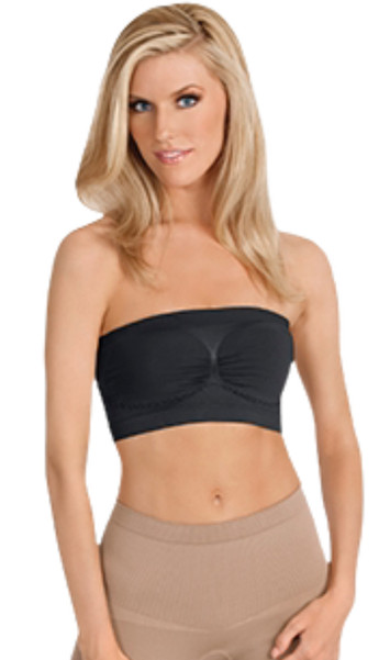 Seamless strapless support bra body shaper with firm compression.