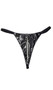 Vinyl G-string with open crotch panel, chain accent and stretch elastic back.