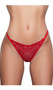 Low rise thong panty with semi-sheer stretch lace, scalloped trim, lined crotch and solid back. This listing is for a pack of three panties. You will receive one of each: black, red and white.