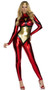 Webbed Hero costume includes long sleeve metallic catsuit with mock neck, contrast trim and zipper back. Metallic headband also included. Two piece set.