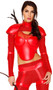 Hungry For More movie character deluxe costume set includes mesh crop top, chest plate style bustier, bolero with faux armor, leggings, belt with thigh harness, elbow pads and knee pads. Seven piece set. Bow and arrows sold separately.