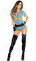 Ain't Afraid sexy movie character costume set includes short sleeve romper with back side logo screen print, zipper front, collar, and contrast trim. Utility belt also included. Two piece set.