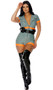 Ain't Afraid sexy movie character costume set includes short sleeve romper with back side logo screen print, zipper front, collar, and contrast trim. Utility belt also included. Two piece set.