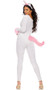 Imagine That unicorn costume set includes long sleeve crushed velvet jumpsuit with faux fur wrist detail, furry tail, and scoop neck and back. Pull on closure. Matching horn headband with ears also included. Two piece set.