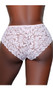 Mid rise hipster lace panty with scalloped trim, mini satin bow, elastic waistband and lined crotch. This listing is for a pack of three panties. You will receive one of each: baby pink, gray and mauve pink.