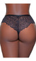 Low rise lace panty with eyelash scalloped trim, front mesh panel, elastic waistband, cheeky cut back and lined crotch. This listing is for a pack of three panties. You will receive one of each: black, bronze and brown.