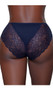 High rise lace brief panty with solid front and back panel, mini satin bow, scalloped trim, elastic waistband and lined crotch. This listing is for a pack of three panties. You will receive one of each: baby pink, raspberry, navy blue.