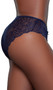 High rise lace brief panty with solid front and back panel, mini satin bow, scalloped trim, elastic waistband and lined crotch. This listing is for a pack of three panties. You will receive one of each: baby pink, raspberry, navy blue.