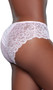 High rise lace brief panty with solid front and back panel, mini satin bow, scalloped trim, elastic waistband and lined crotch. This listing is for a pack of three panties. You will receive one of each: baby pink, raspberry, navy blue.