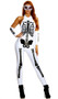Pure Bones skeleton costume includes sleeveless jumpsuit with screen printed skeleton bones, halter neck and plain back. Matching arm sleeves also included. Two piece set. Mask not included.