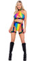Rainbow shorts feature elastic trim and high waist.