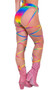 Rainbow garter belt with metal O ring accents and attached leg straps that wrap and tie.