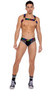 Men's pride elastic harness with rainbow LOVE print and large O ring detail. Pull on style.