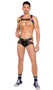 Men's pride elastic harness with rainbow LOVE print and large O ring detail. Pull on style.