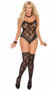 Floral lace teddy and matching thigh high stockings. Closed crotch.