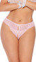 Floral lace panty with scalloped trim, faux pearl accent, cut out back and open crotch.