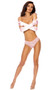 Floral lace panty with scalloped trim, faux pearl accent, cut out back and open crotch.