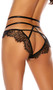 Eyelash lace panty with high rise strappy details and open back.