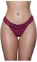 Low rise breathable jersey thong panty with scalloped lace waist and lined crotch. This listing is for a pack of three panties. You will receive one of each: light blue, light pink, and burgundy red.