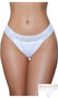 Low rise breathable jersey thong panty with scalloped lace waist and lined crotch. This listing is for a pack of three panties. You will receive one of each: white, peach and mint blue.