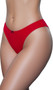 Low rise jersey brief panty with elastic waist, picot trim, mini bow accent, and lined crotch. This listing is for a pack of three panties. You will receive one of each: blue, red, and white/red striped.